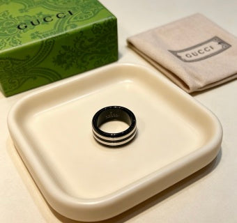 Gucci GG Black Ceramic Dual Stripe Band Ring