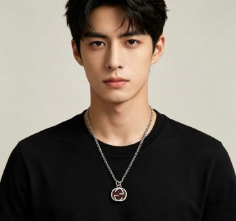 Gucci GG Oval Enamel Medallion Silver Necklace