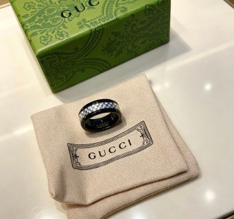 Gucci GG Black Ceramic Silver Accent Ring