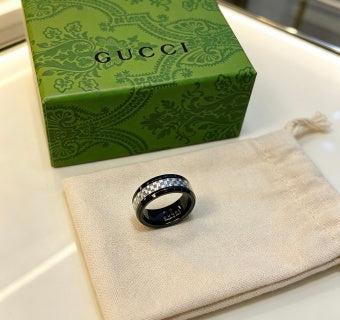Gucci GG Black Ceramic Silver Accent Ring