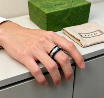 Gucci GG Black Ceramic Silver Accent Ring
