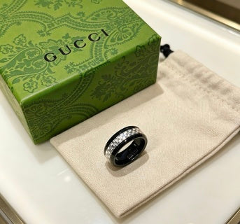 Gucci GG Black Ceramic Silver Accent Ring