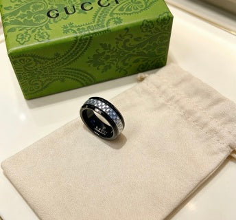 Gucci GG Black Ceramic Silver Accent Ring