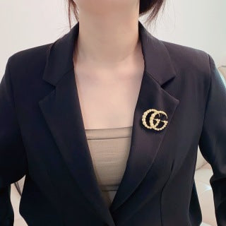 Gucci GG Crystal Double Loop Brooch Pin