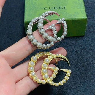 Gucci GG Crystal Double Loop Brooch Pin