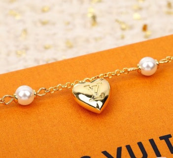 Louis Vuitton Pearl Heart Charm Necklace