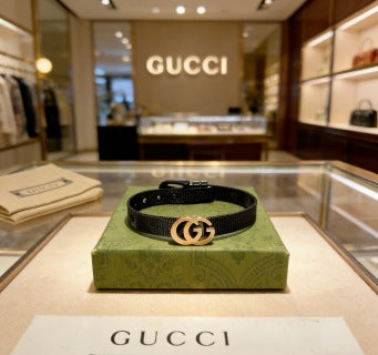 Gucci GG Interlocking Logo Black Leather Bracelet