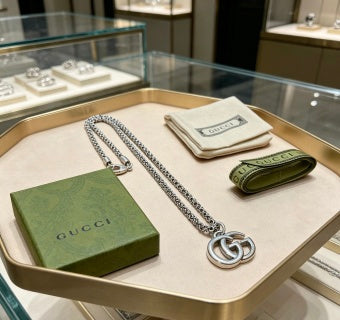 Gucci Interlocking GG Double Ring Silver Chain Necklace