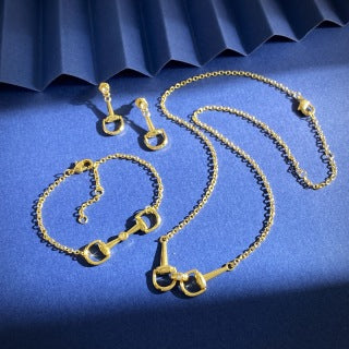 Gucci Horsebit Drop Hoop Silver & Gold Earrings