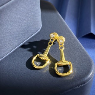 Gucci Horsebit Drop Hoop Silver & Gold Earrings