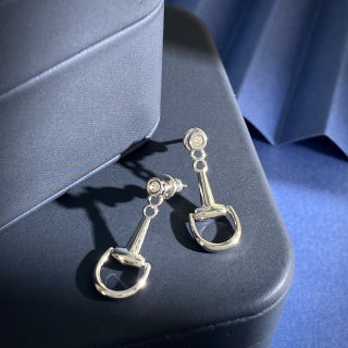 Gucci Horsebit Drop Hoop Silver & Gold Earrings