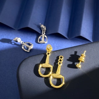 Gucci Horsebit Drop Hoop Silver & Gold Earrings