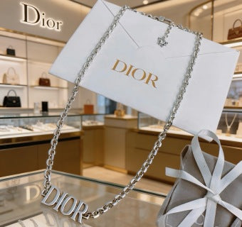 Dior Signature Silver Logo Chain Necklace