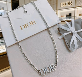 Dior Signature Silver Logo Chain Necklace