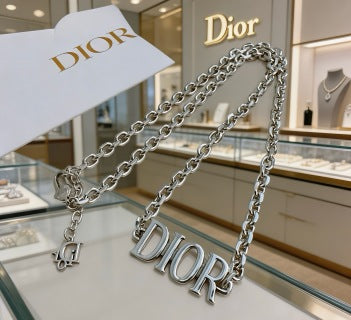 Dior Signature Silver Logo Chain Necklace