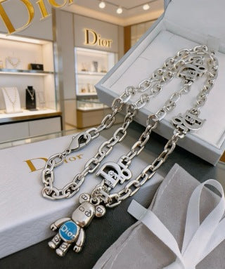 Dior Oblique Teddy Charm Link Necklace