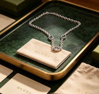 Gucci GG Crystal Link Silver Chain Necklace