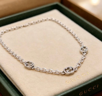 Gucci GG Crystal Link Silver Chain Necklace