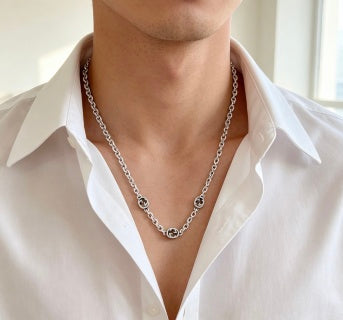 Gucci GG Crystal Link Silver Chain Necklace