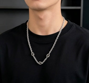 Gucci GG Crystal Link Silver Chain Necklace