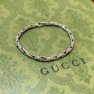 Gucci Vintage Engraved Link Chain Silver Bracelet