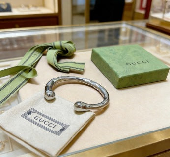 Gucci Sculpted Organic Curve Silver Cuff Bracelet