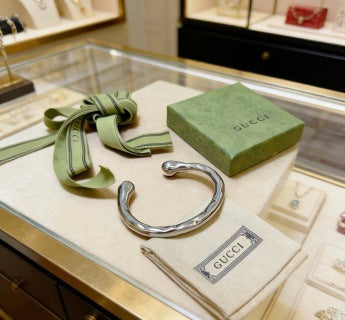 Gucci Sculpted Organic Curve Silver Cuff Bracelet