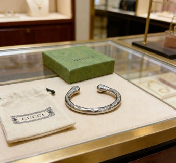 Gucci Sculpted Organic Curve Silver Cuff Bracelet