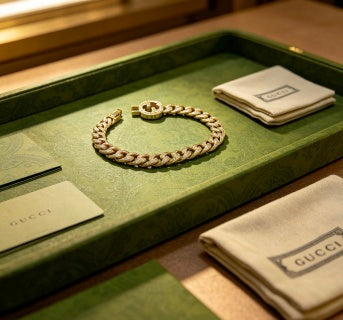 Gucci GG Crystal Pave Chain Link Gold Bracelet
