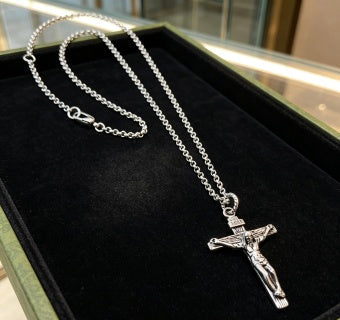 Gucci Cross Emblem Silver Pendant Chain Necklace