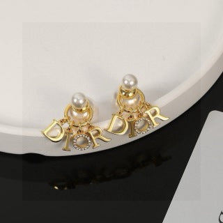 Dior Pearl Logo Cluster Earrings