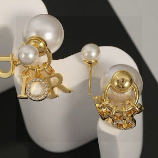 Dior Pearl Logo Cluster Earrings