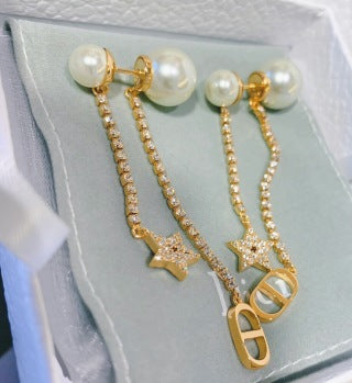 Dior Étoile Pearl Chain Drop Earrings