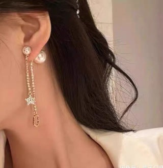 Dior Étoile Pearl Chain Drop Earrings