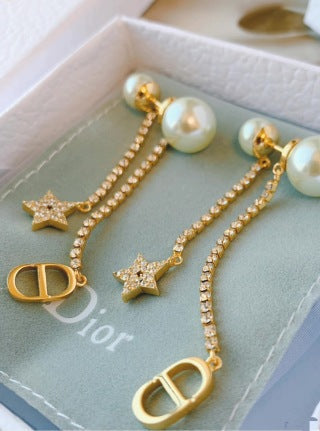 Dior Étoile Pearl Chain Drop Earrings