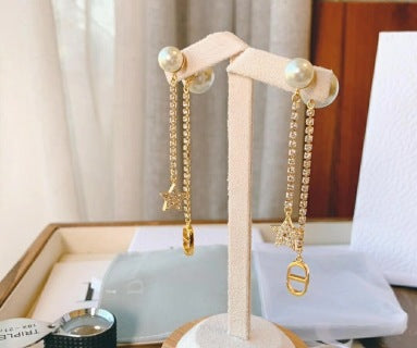 Dior Étoile Pearl Chain Drop Earrings