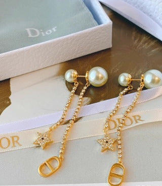 Dior Étoile Pearl Chain Drop Earrings