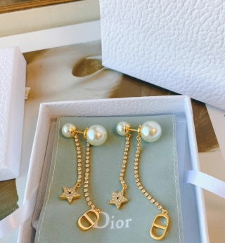 Dior Étoile Pearl Chain Drop Earrings