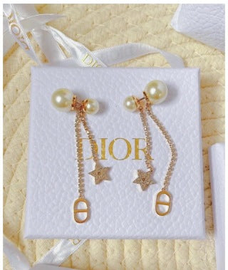 Dior Étoile Pearl Chain Drop Earrings