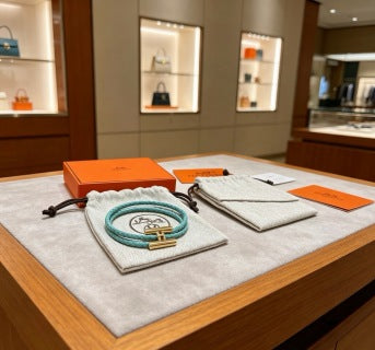 Hermès Aqua Braided Leather Double Wrap Bracelet