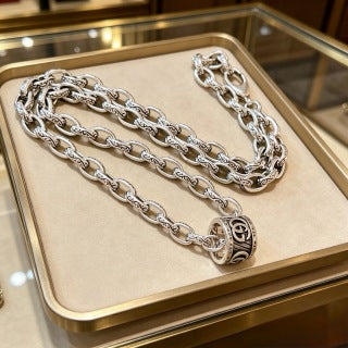 Gucci GG Barrel Pendant Silver Link Chain Necklace