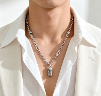 Gucci GG Charm Cylinder Drop Silver Chain Necklace