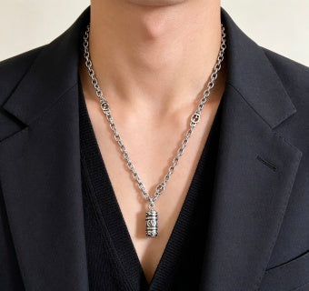 Gucci GG Charm Cylinder Drop Silver Chain Necklace