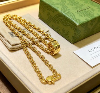 Gucci GG Barrel Charm Gold Chain Necklace