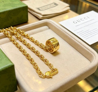Gucci GG Barrel Charm Gold Chain Necklace
