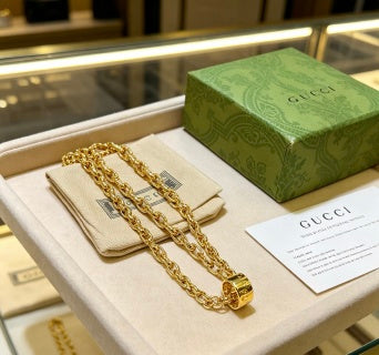 Gucci GG Barrel Charm Gold Chain Necklace
