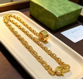 Gucci GG Barrel Charm Gold Chain Necklace