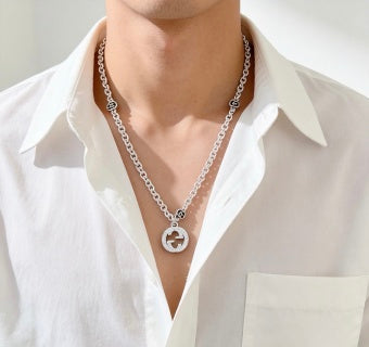 Gucci GG Crystal Circle Pendant Silver Chain Necklace