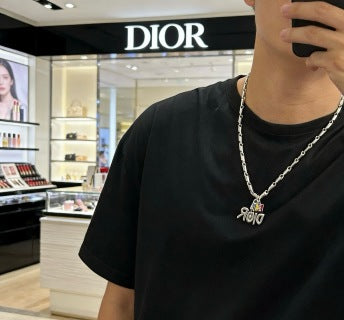 Dior Oblique Logo Pendant Chain Necklace