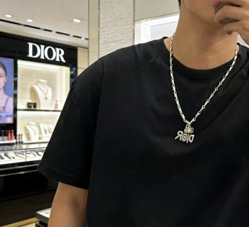 Dior Oblique Logo Pendant Chain Necklace